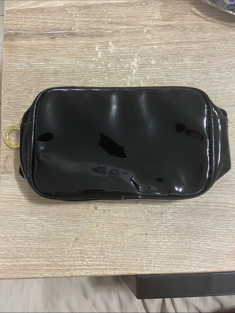 Estee Lauder Black Patent Cosmetic Pouch with Gold Ring